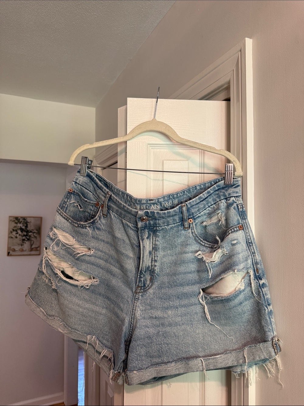 American Eagle Outfitters Light Blue Ripped Denim Shorts